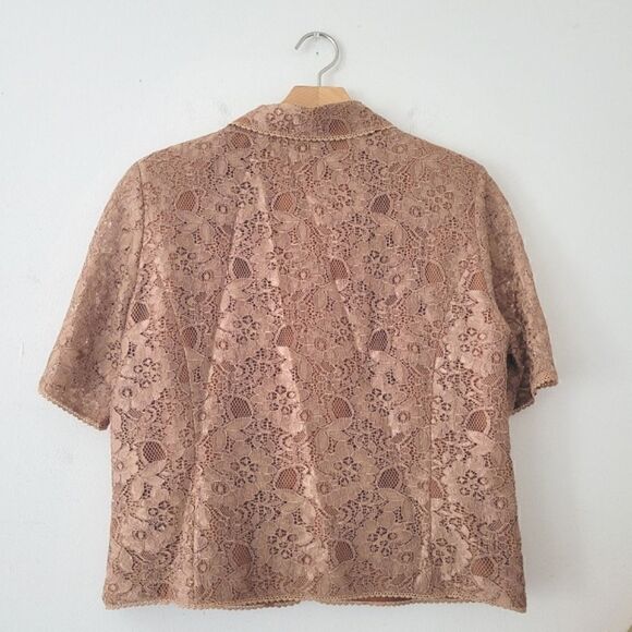 Sure Lady Renown Brown Lace Button Down Blouse Peter Pan Cropped S - Picture 5 of 7